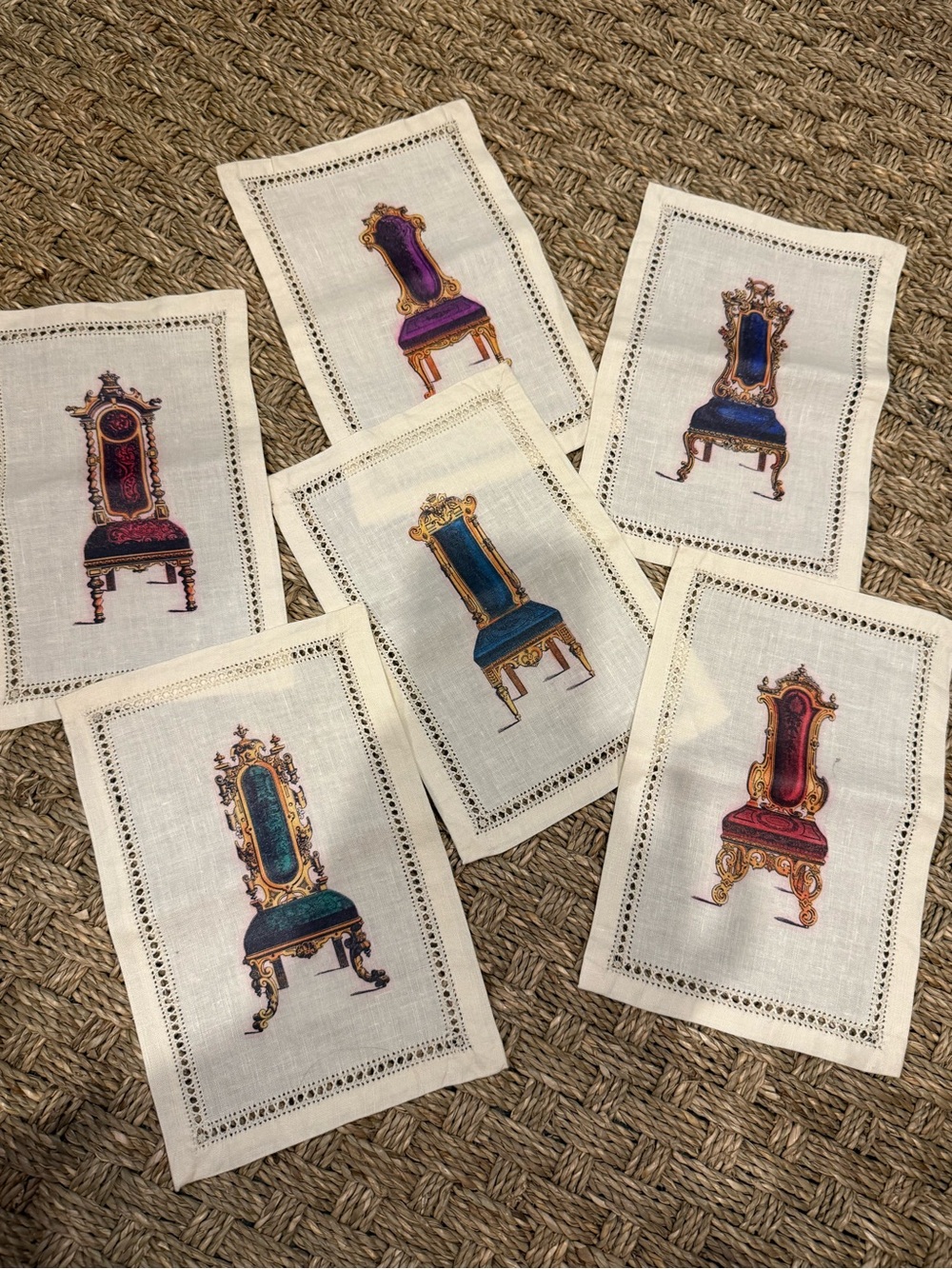 Neiman Marcus Ivory Linen Oblong Cocktail Napkins - Set of 6 Vintage Chairs
